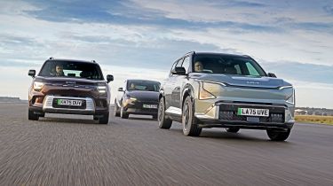 Tesla Model Y, Kia EV5, and Smart #5 - front angled