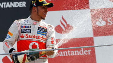 Lewis Hamilton on the podium