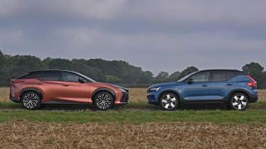 Lexus RZ 300e and Volvo EX40 - side shot 