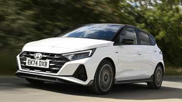 Hyundai i20 being driven in the UK - front tracking 