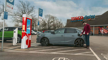 Pod and Tesco collaboration, Vauxhall Corsa being plugged in