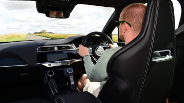 Auto Express chief reviewer Alex Ingram driving the 2024 Jaguar I-Pace in the UK