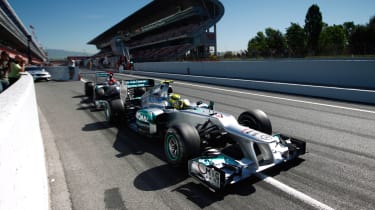 Nico Rosberg ahead of Michael Schumacher