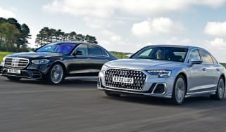 Audi A8 vs Mercedes S Class - both cars front tracking