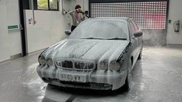 Autoglym Car Care Experience Day - front of Jaguar being cleaned