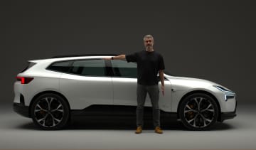 Auto Express deputy editor Richard Ingram standing in front of the new Polestar 4
