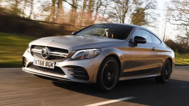 mercedes-amg c 43 coupe tracking front quarter