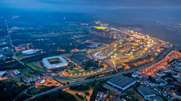 Birds-eye view of Le Mans at night