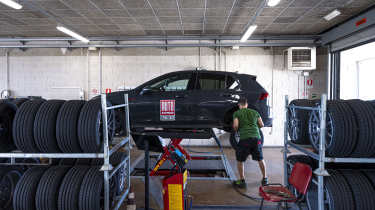 Auto Express Summer Tyre Test 2025 - new tyres being fitted to the Volkswagen Golf GTI test car 
