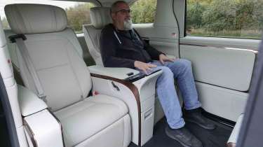 Lexus LM - Rear seats with Senior road test editor, Dean Gibson