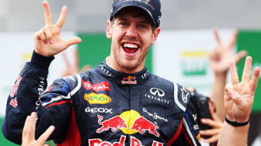 Sebastian Vettel celebrates his third F1 world title