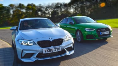bmw m2 competition vs audi rs 3 saloon twin test