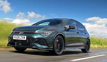 Volkswagen Golf GTI Edition 50 being driven in the UK - front tracking 