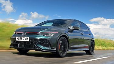 Volkswagen Golf GTI Edition 50 being driven in the UK - front tracking 