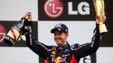 Sebastian Vettel celebrates his victory in the Korean Grand Prix
