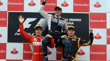 Fernando Alonso, Pastor Maldonado and Kimi Raikkonen