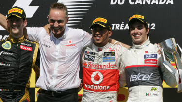Romain Grosjean, Martin Whitmarsh, Lewis Hamilton and Sergio Perez