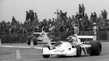 James Hunt racing for Hesketh at Silverstone in 1975