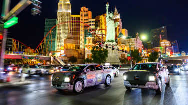 Ford Fathom prototype driving past the New York New York casino