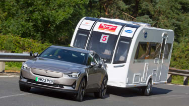 Polestar 2 towing a caravan