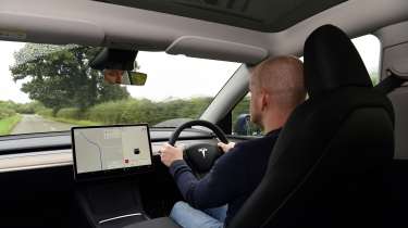 Tesla Model Y - car being driven by Auto Express chief reviewer Alex Ingram 