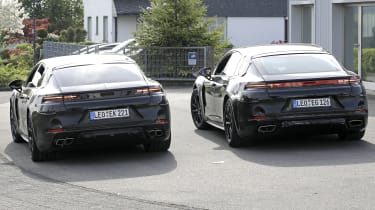 2024 Porsche Panamera spyshot - two models side by side rear