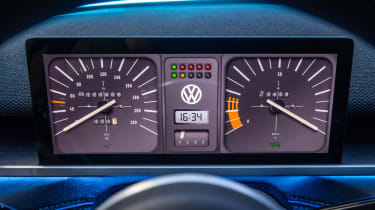 VW ID.2All concept interior - dashboard screen displaying classic VW Golf gauges