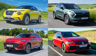 Four way image of Nissan Juke, MG HS, Kia Sportage and Volkswagen Golf