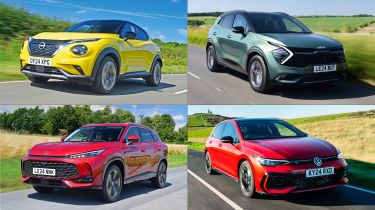 Four way image of Nissan Juke, MG HS, Kia Sportage and Volkswagen Golf