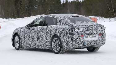 Electric Mercedes C-Class (camouflaged test car) - rear 3/4