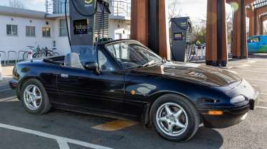 Electrogenic Mazda MX-5 - front 3/4 charging