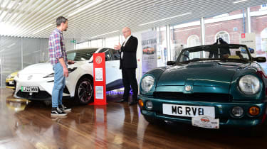 Auto Express deputy executive editor Matt Robinson interviewing MG Motor UK head of product and planning systems David Allison 