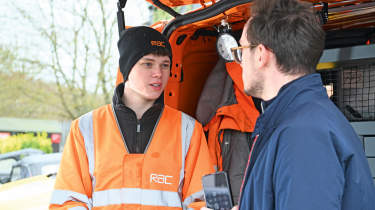 Tom talking to mobile mechanic