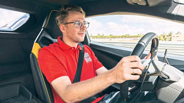 Jan Götze driving the driving the Lamborghini Temerario