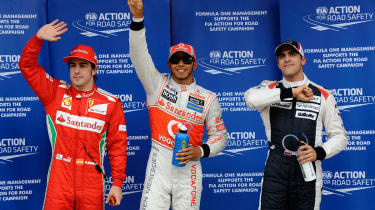 Fernando Alonso, Lewis Hamilton and Pastor Maldonado