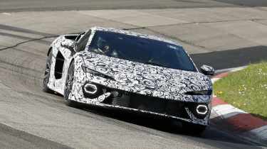 New Lamborghini Temerario Spyder testing on the Nurburgring - front cornering