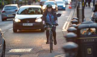 Cyclist riding on the road