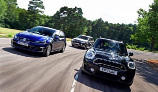 MINI Countryman S E vs Volkswagen Golf GTE vs Mitsubishi Outlander PHEV - header