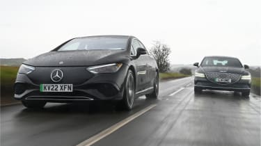 Mercedes EQE and Genesis Electrified G80 - front action