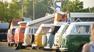 Line-up of classic VW Campervans