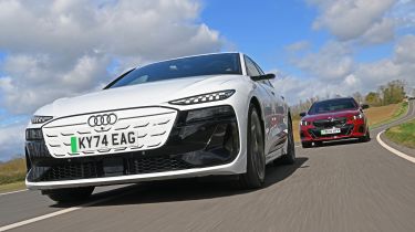 Audi S6 Avant e-tron and BMW i5 Touring M60 - front tracking 