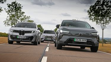 BMW iX3 vs Mercedes GLC vs Volvo EX60 - front tracking 