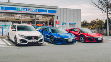 Honda Civic Type R and two NSXs