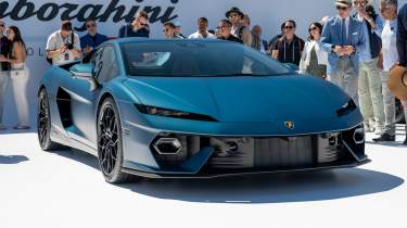 Lamborghini Temerario on display at  Monterey Car Week - front 3/4 static